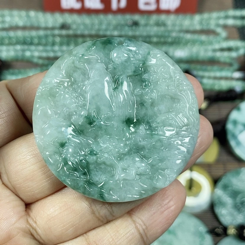 【闪购商品】翡翠颈饰未镶嵌玉吊坠翡翠玉圆形山水牌