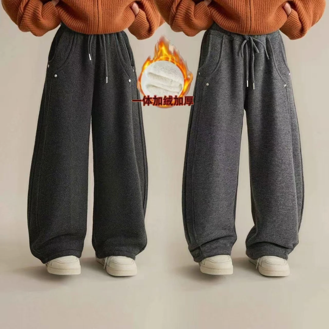 【思晨家】【850克加厚暖羊绒】男女童糯米裤加厚弯刀阔腿裤韩版冬季