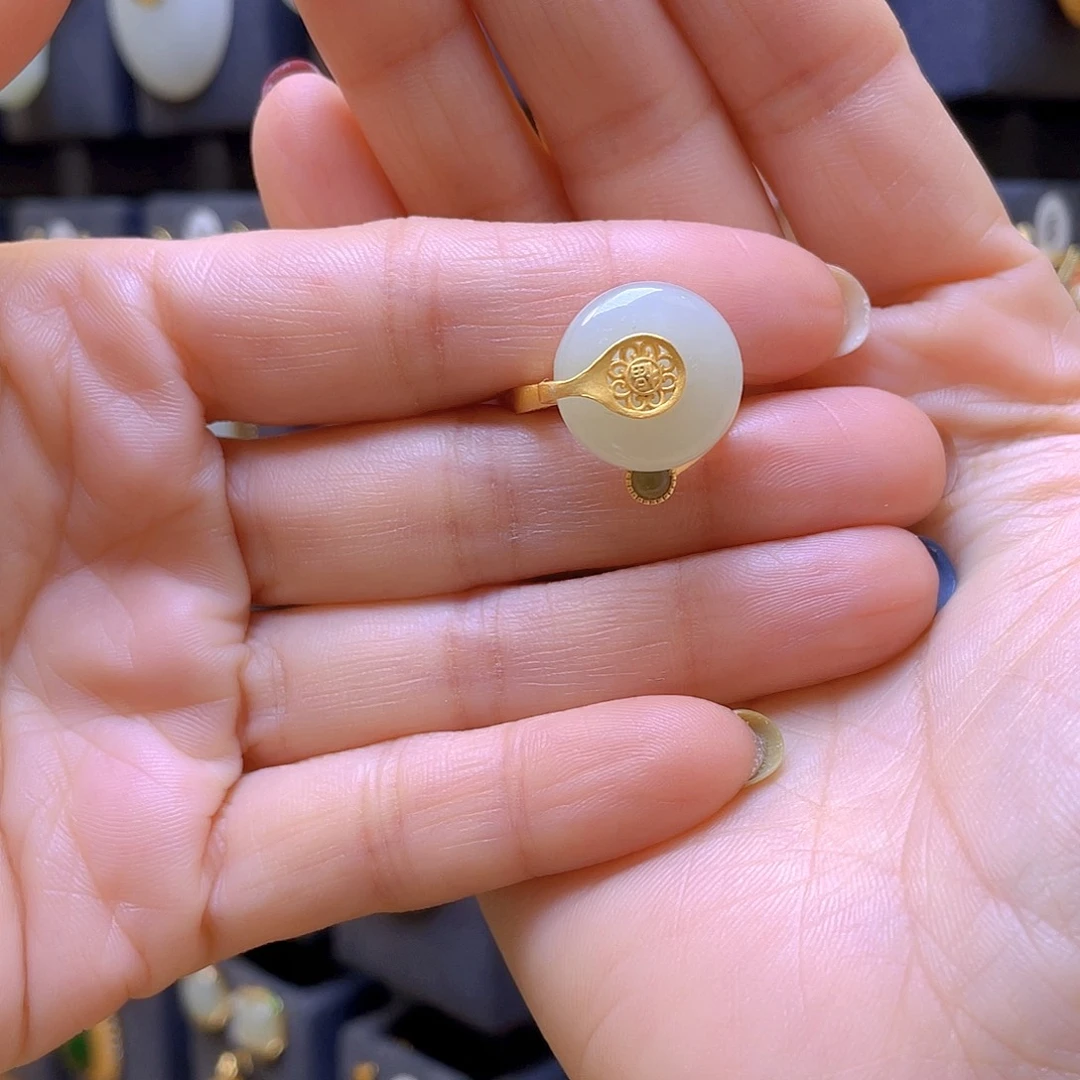 和田玉银S925镀金镶嵌戒指