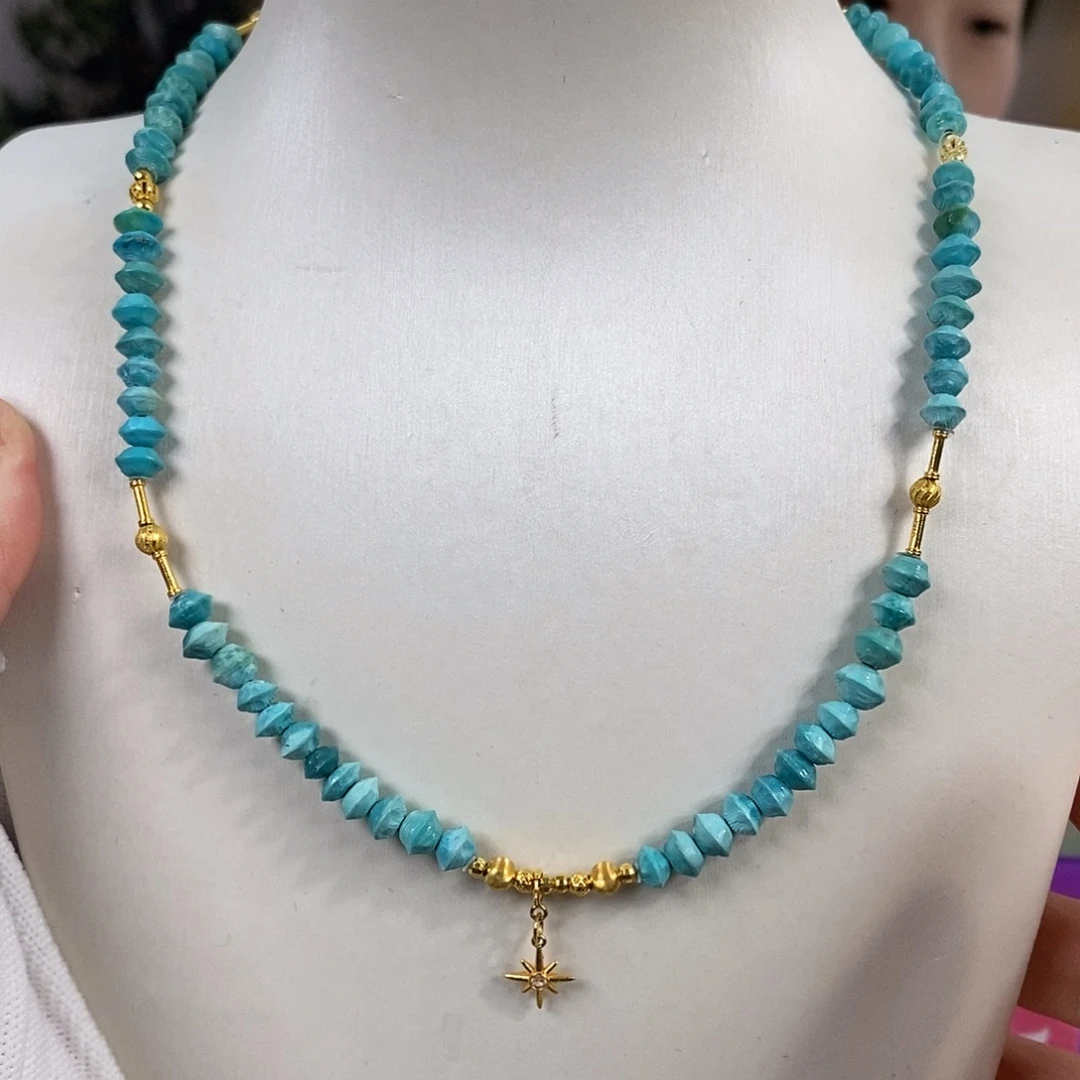 绿松石18K金镶嵌珠宝奇石定位珠为合金