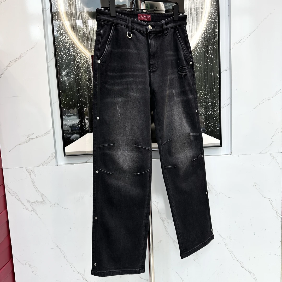 【JCDC牛仔裤】新款直筒裤刺绣高街风长裤牛仔裤中腰秋冬春阔腿5023