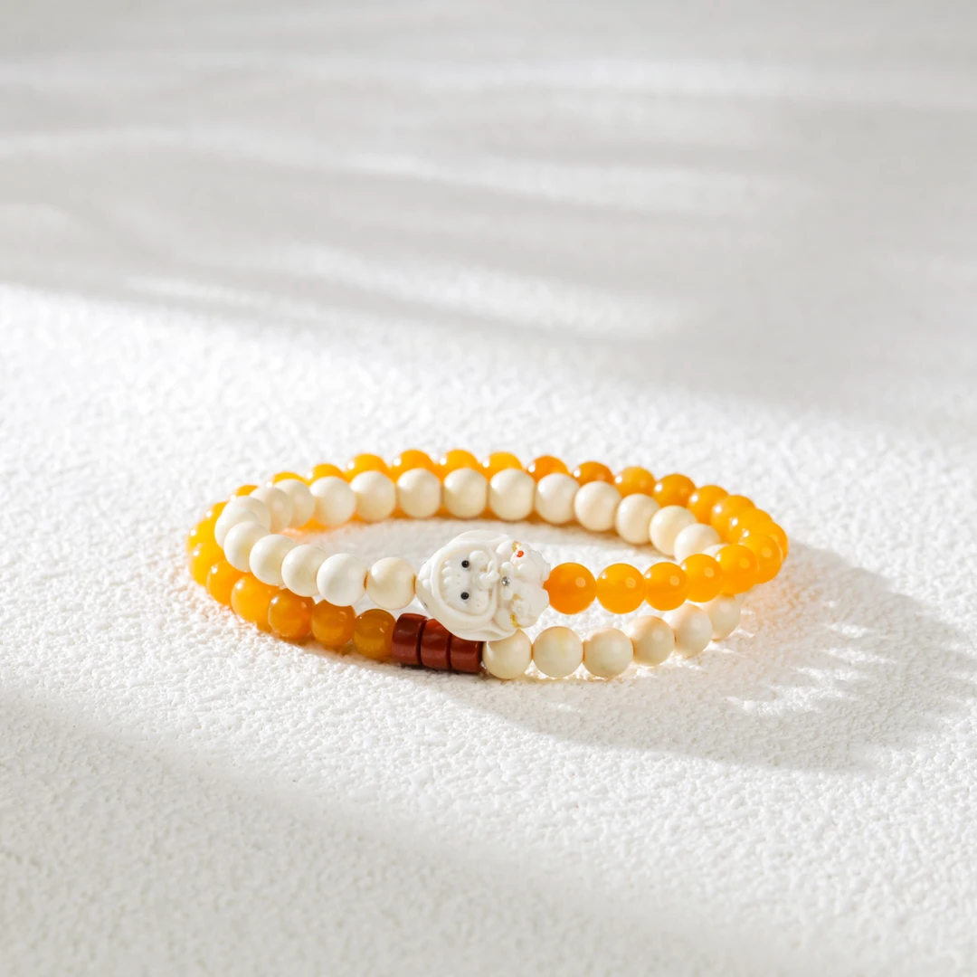 【物华丰】6mm猛犸牙 萌太奇兔宝宝工艺品 双圈款手串my