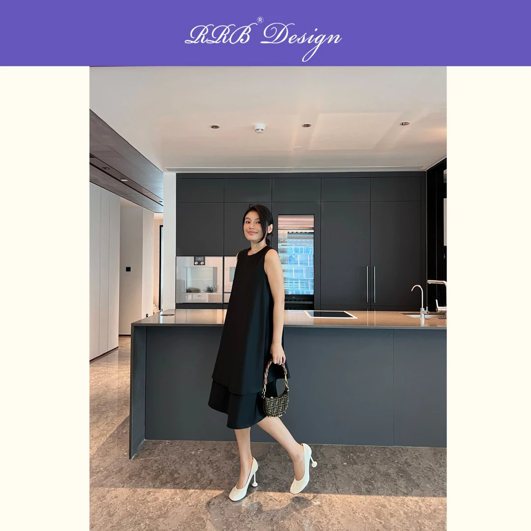 RRB Design「流转新生」宽松显瘦拼接荷叶下摆无袖连衣裙气质背心裙