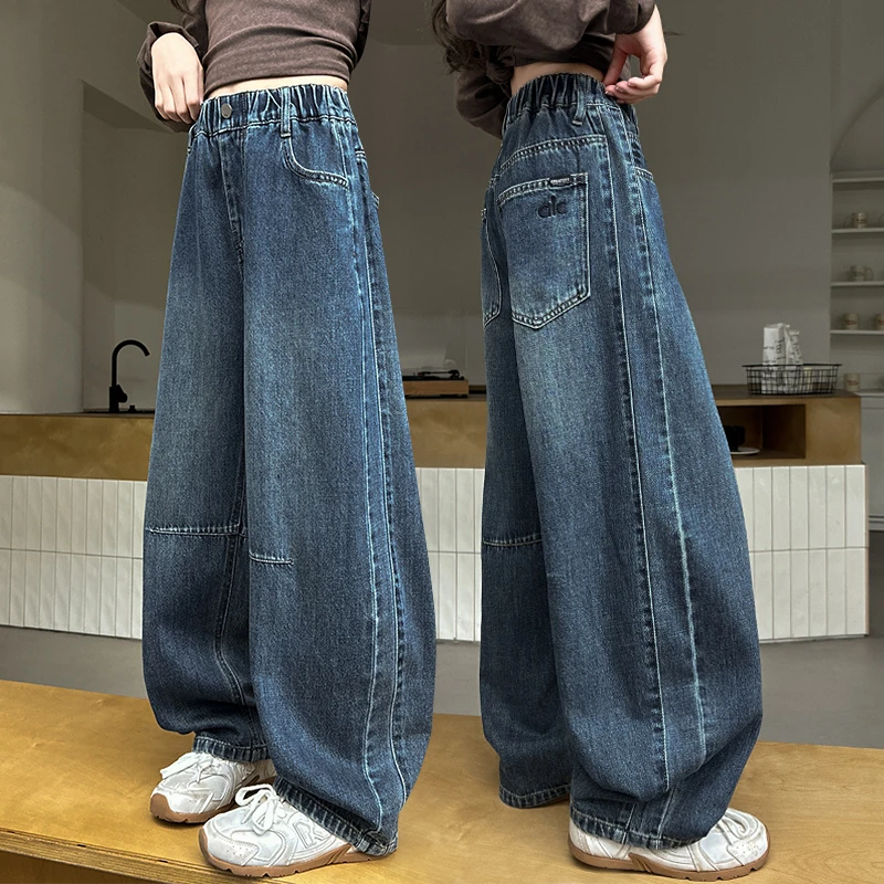 秋季女大童弯刀裤洋气时髦裤子6-12岁新款牛仔裤儿童春秋百搭长裤