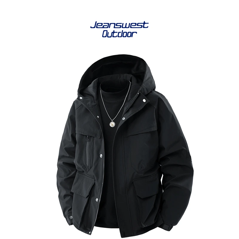 真维斯户外登山运动冲锋衣外套夹克男装春秋季新款连帽休闲茄克潮