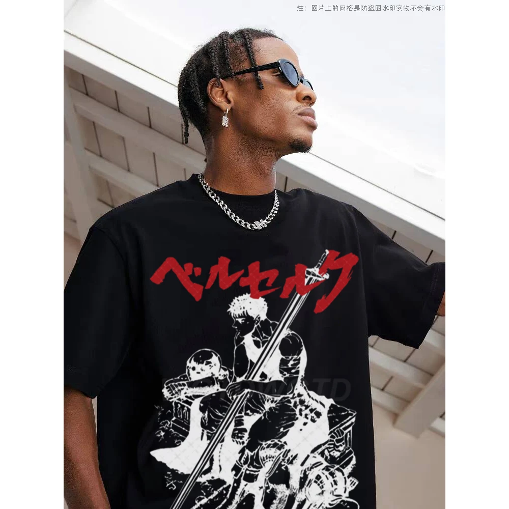 剑风传奇格斯动漫vintage风短袖印花复古重磅做旧男女