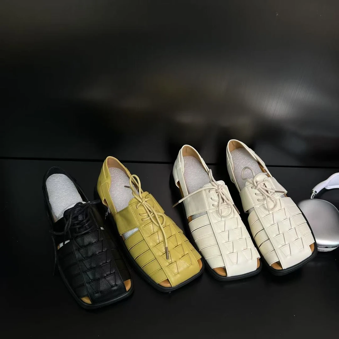 【菜篮子鞋】编织罗马鞋女2025夏季新款平底包头时尚凉鞋2122-78