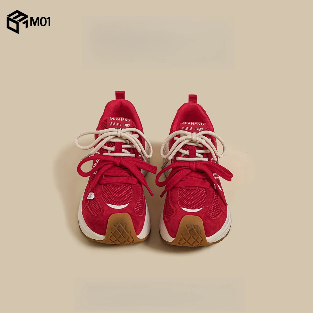M01夏季新款厚底德训鞋女红色双鞋带时尚运动老爹鞋阿甘休闲潮鞋