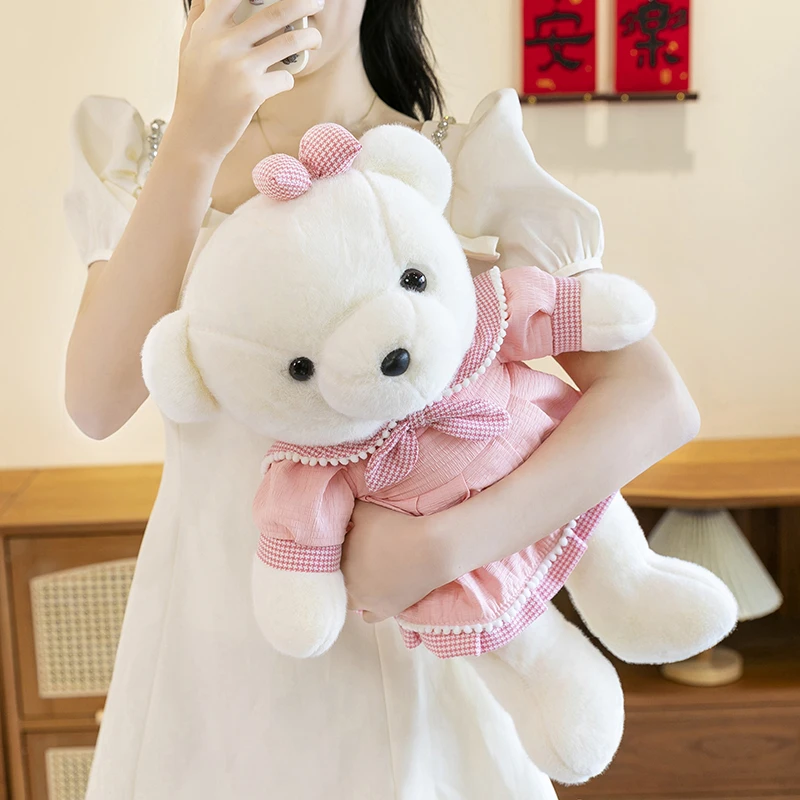 泰迪熊公仔抱抱熊毛绒玩具情侣小熊玩偶床上抱花裙布娃娃生日礼物