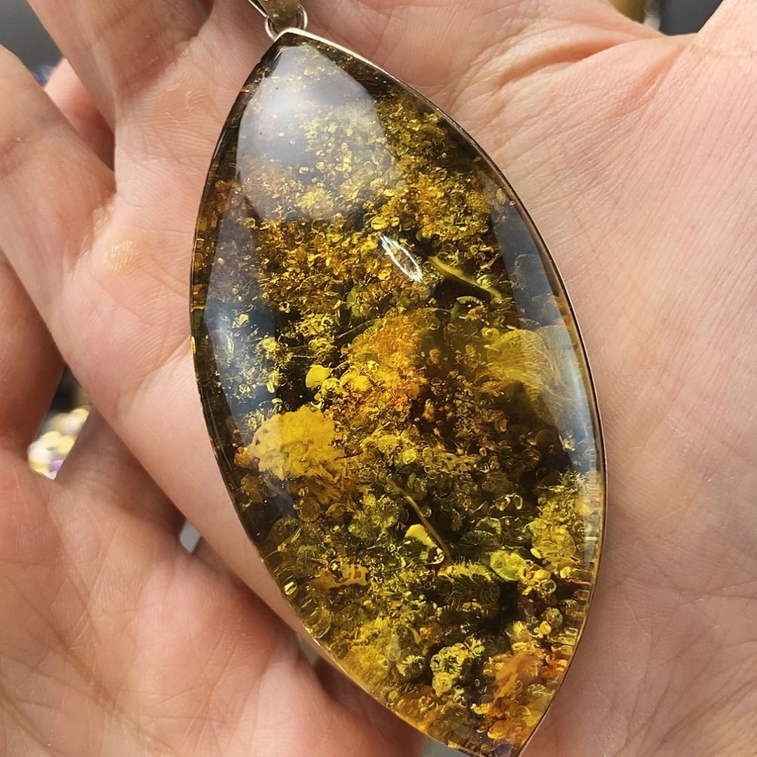 琥珀颈饰银S925镶嵌