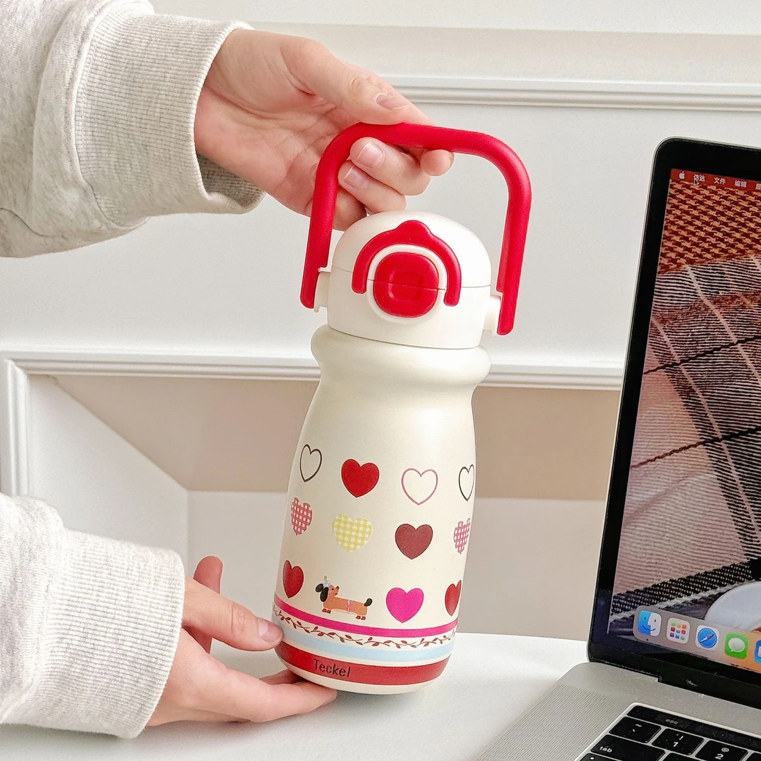 8068卡通可爱儿童弹跳杯女生高颜值304不锈钢保温杯手提铃铃壶