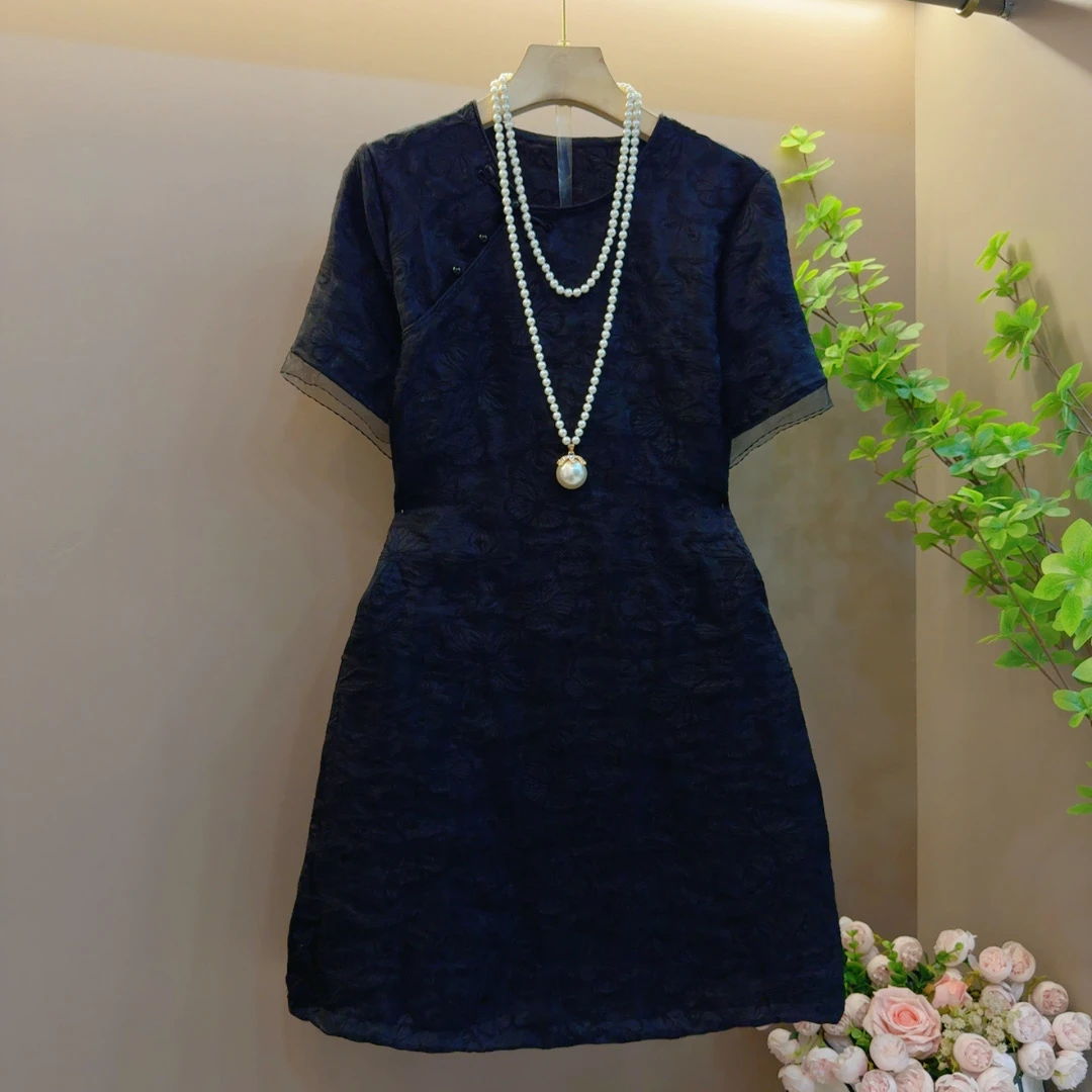 2025年夏季新款时尚气质古风盘扣收腰款百搭连衣裙（长88左右）