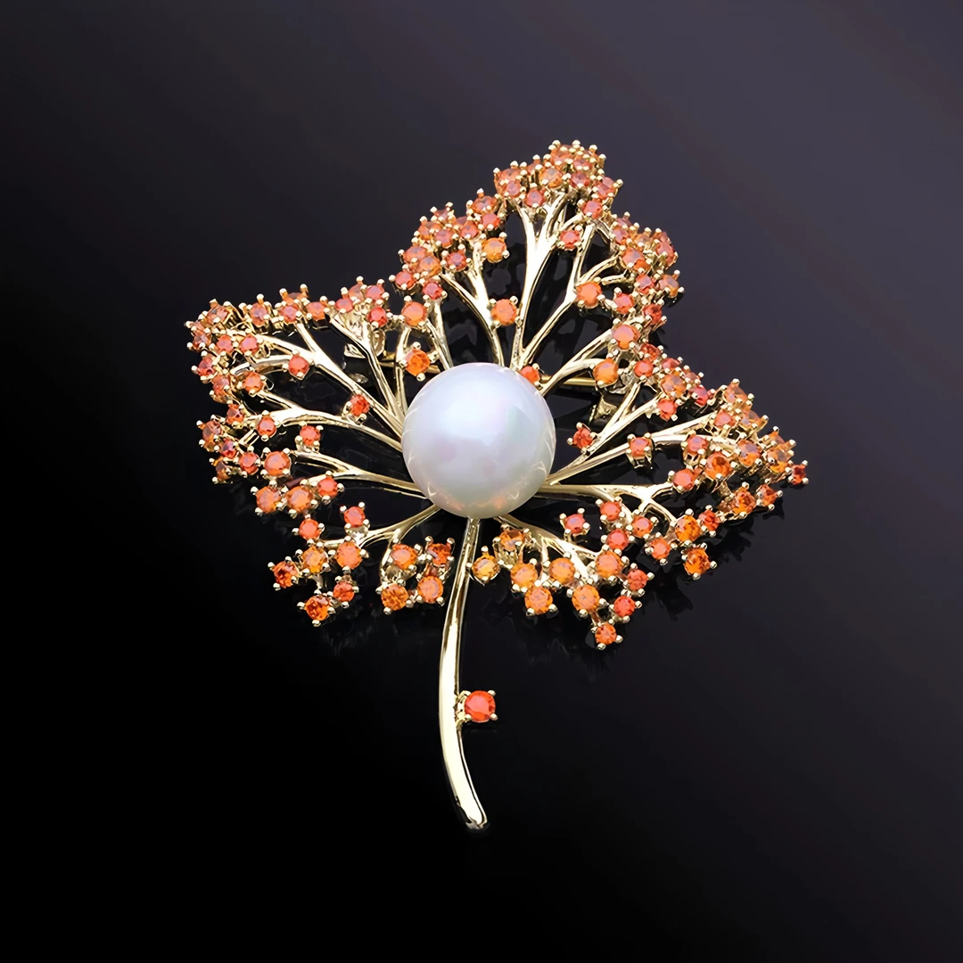 合金胸针 时尚橘红枫叶胸针 轻奢镂空树叶别针胸花简约叶子配饰
