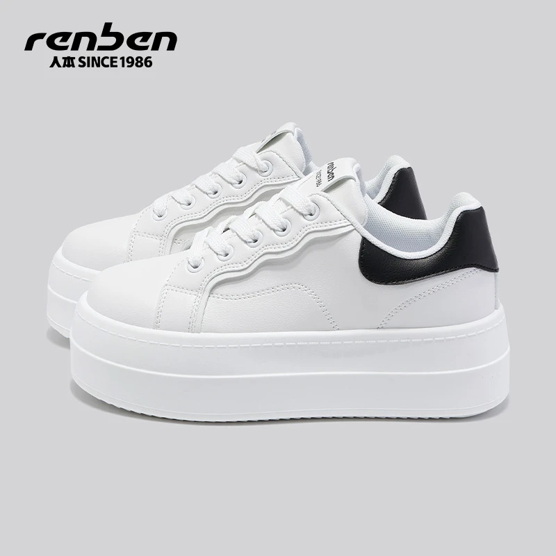 人本官方旗舰店增高中跟厚底低跟ins深口时尚休闲鞋学生运动鞋