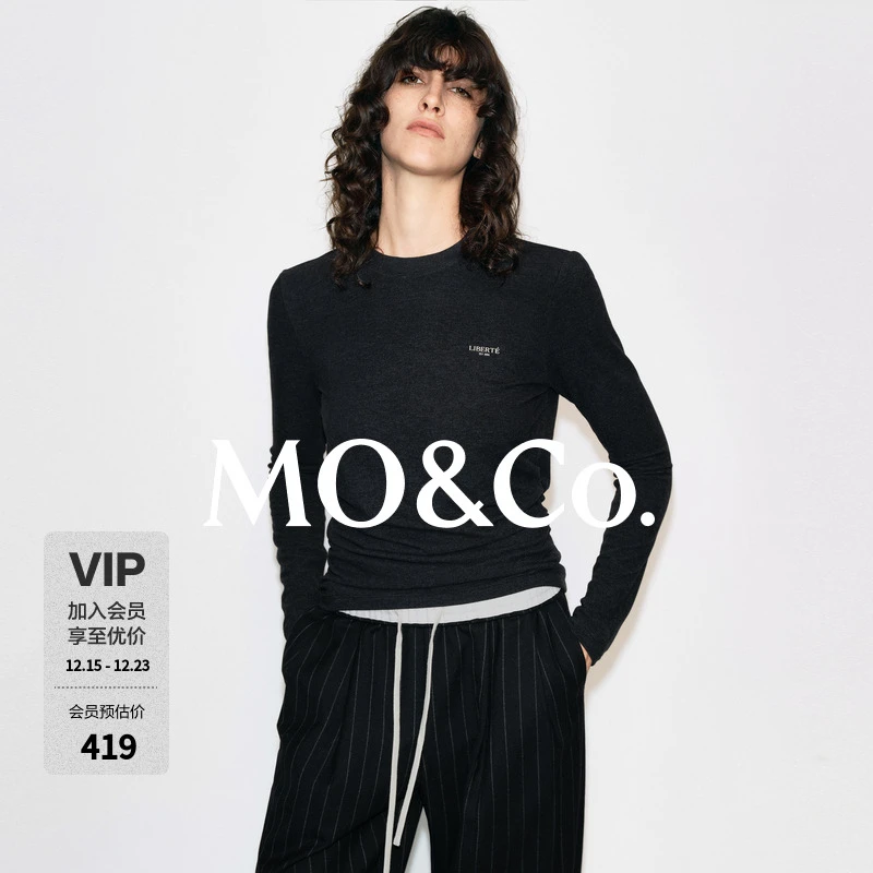 【moco秦岚同款】长袖T恤2025冬新品远红外发热磨毛MBE4TEET03