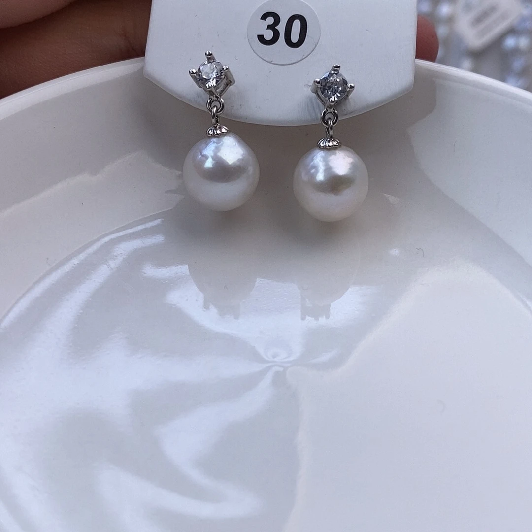 淡水珍珠耳饰银S925镶嵌微瑕