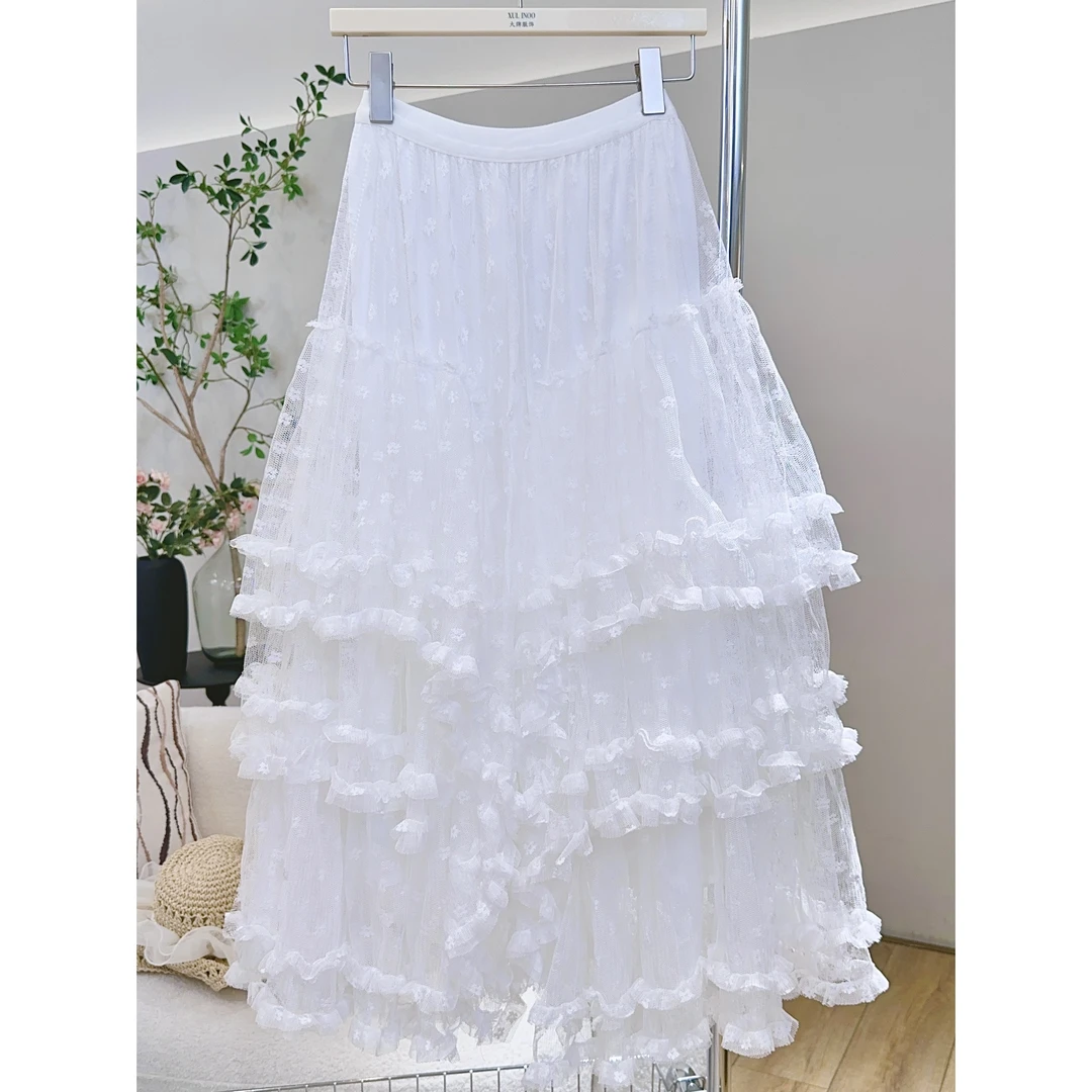 丨早秋新款优雅百搭高腰多层蕾丝拼接蛋糕长裙 SX7869