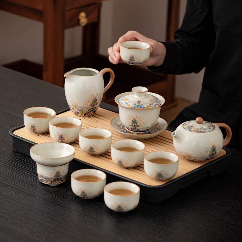 高端汝窑茶具套装2025新款家用功夫办公泡茶壶盖碗茶杯陶瓷轻奢