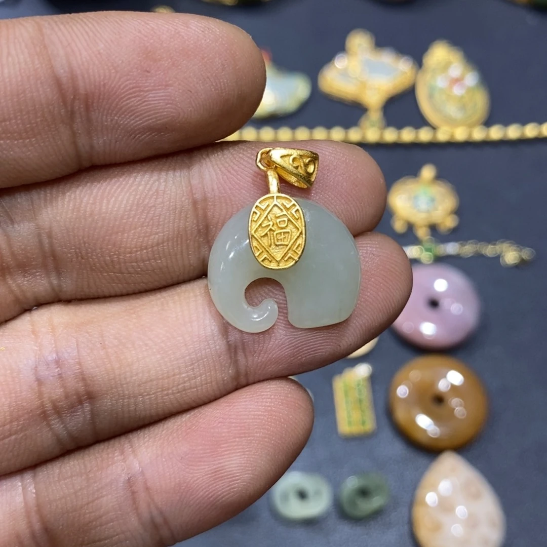 和田玉颈饰银S925镀金镶嵌