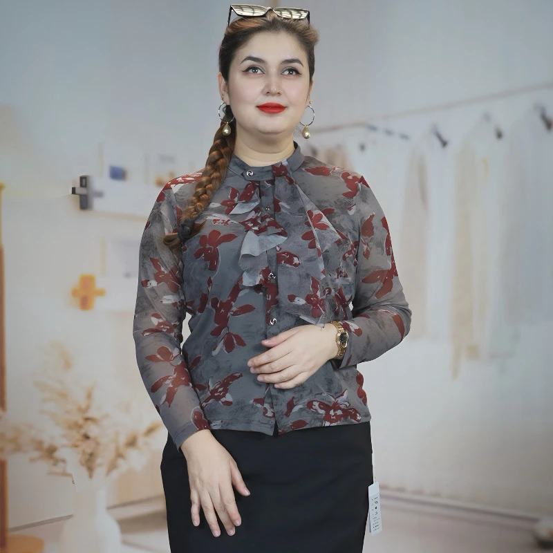 米洛斯新款印花轻熟休闲风成人长袖衬衫6618款