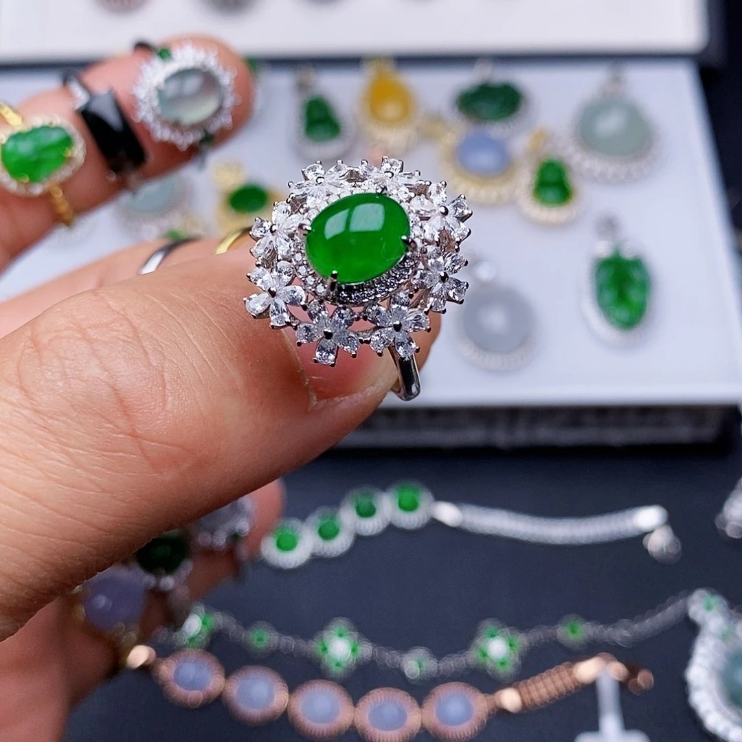 翡翠戒指银S925镶嵌戒指