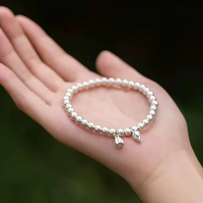 足银手链 A58足银999.9古法磨砂两世欢银手链素款时尚百搭礼物