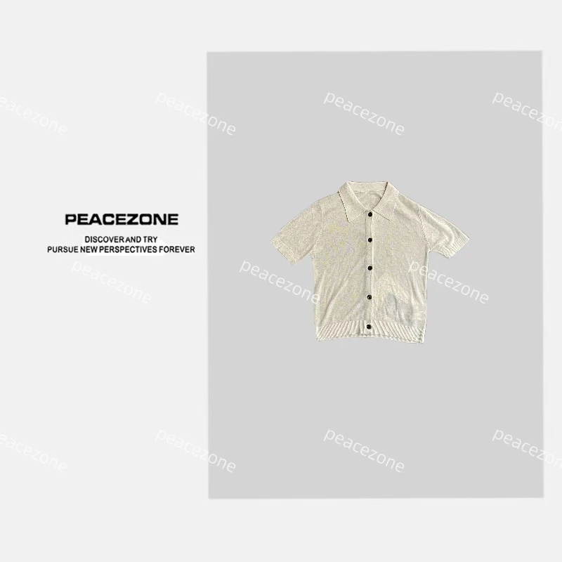 Peacezone 天丝+亚麻混纺 亚麻花纱开衫翻领上衣OJ254N6032