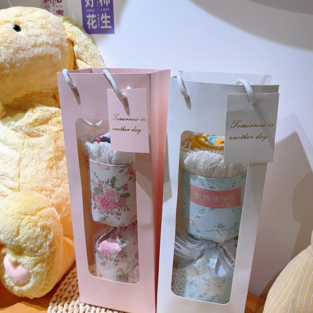 雅赞教师节小香风毛巾花束创意礼物三层纱布伴手礼单位带手提袋