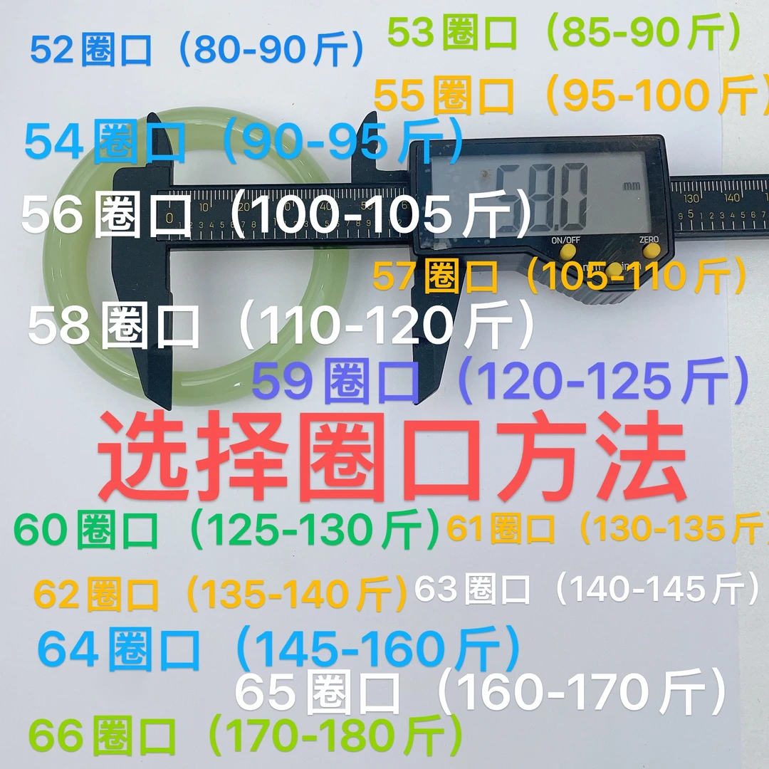 【玉镯测量圈口表】身高+体重/手掌掌宽对应圈口【勿拍】正品