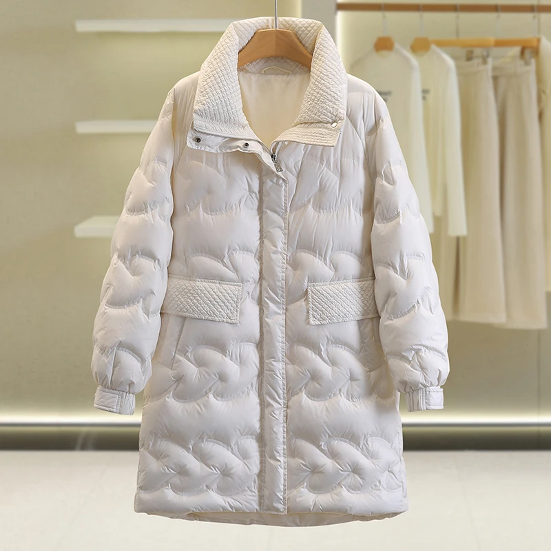 【伍莎-自营】中长款修身立领纯色百搭羽绒服#RBD48H029