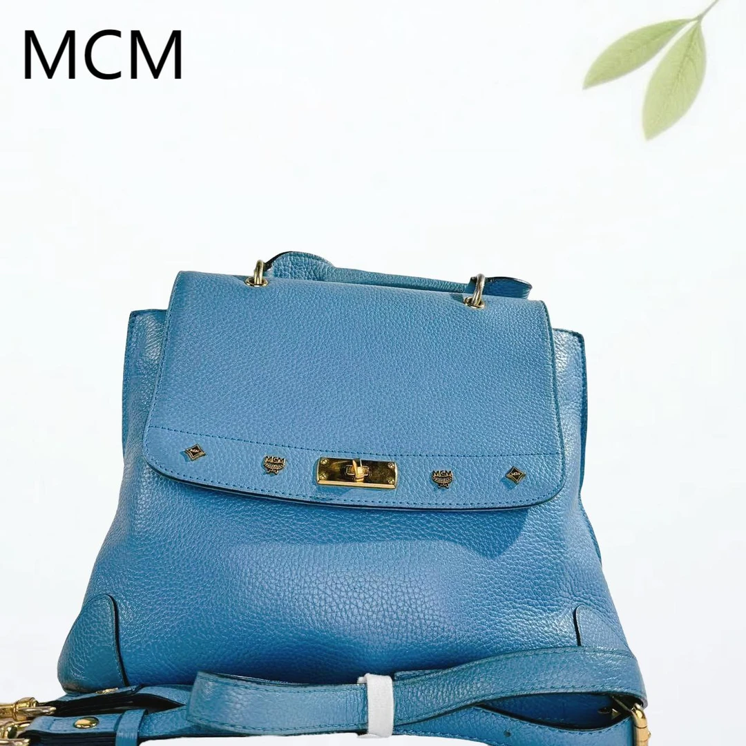 95新 MCM 蓝色手提单肩包G25310309底长31X21