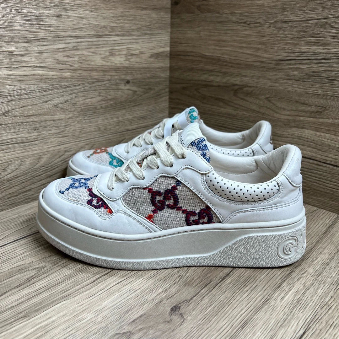 95新 GUCCI/古驰 GG Multicolor 双G刺绣饼干鞋 39码