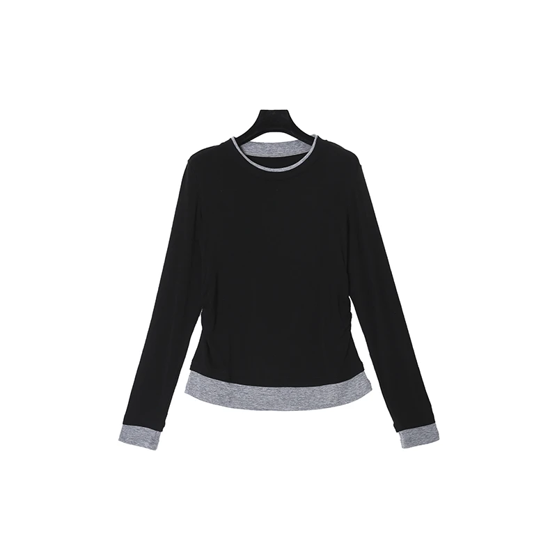 天丝格雷系穿搭 圆领套头修身打底衫上衣CEA2087