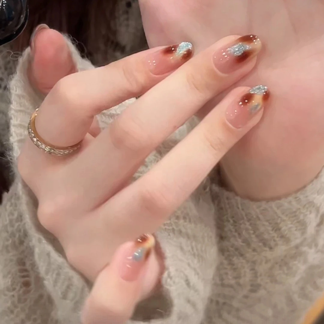 高级感穿戴甲【金秋琥珀】纯手工穿戴甲猫眼美甲撞色秋冬高级感假