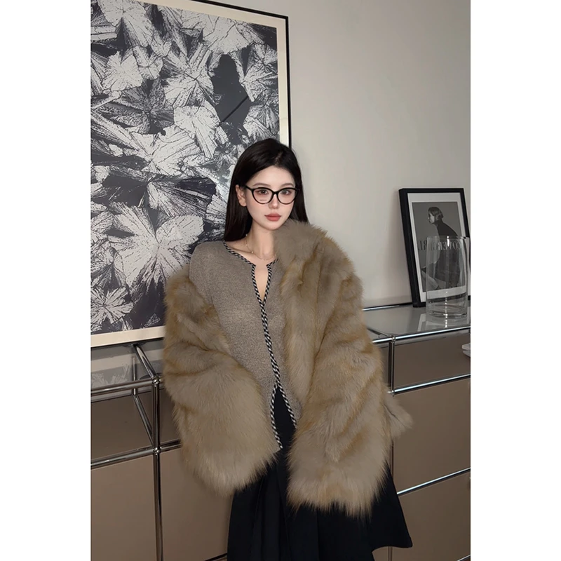 【张满意】【琥珀流光】saga狐狸毛蒓手工晕染立领廓形皮草外套 25303