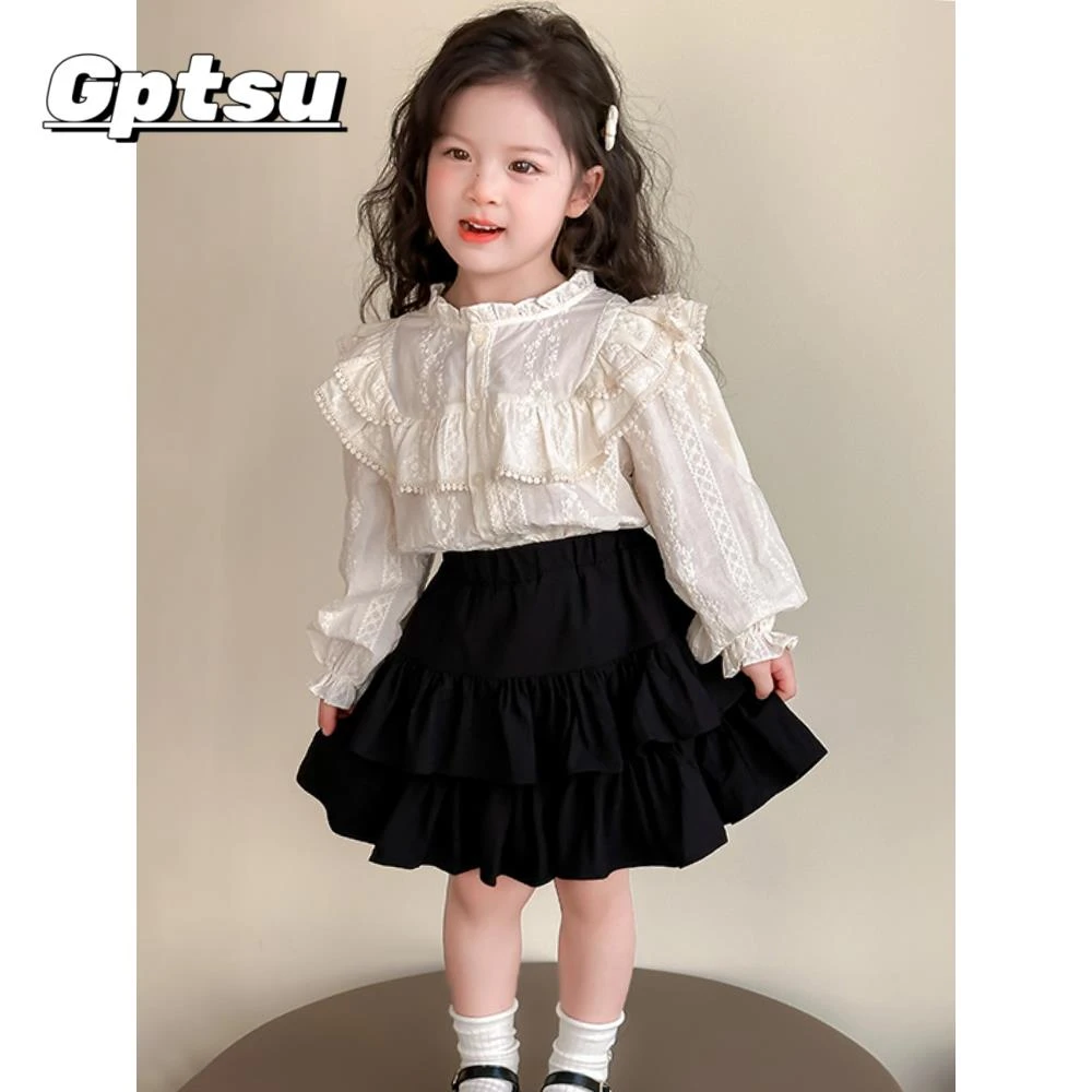 GPTSu女孩套装2025春秋季新款儿童秋季时尚衬衫洋气秋季裙两件套