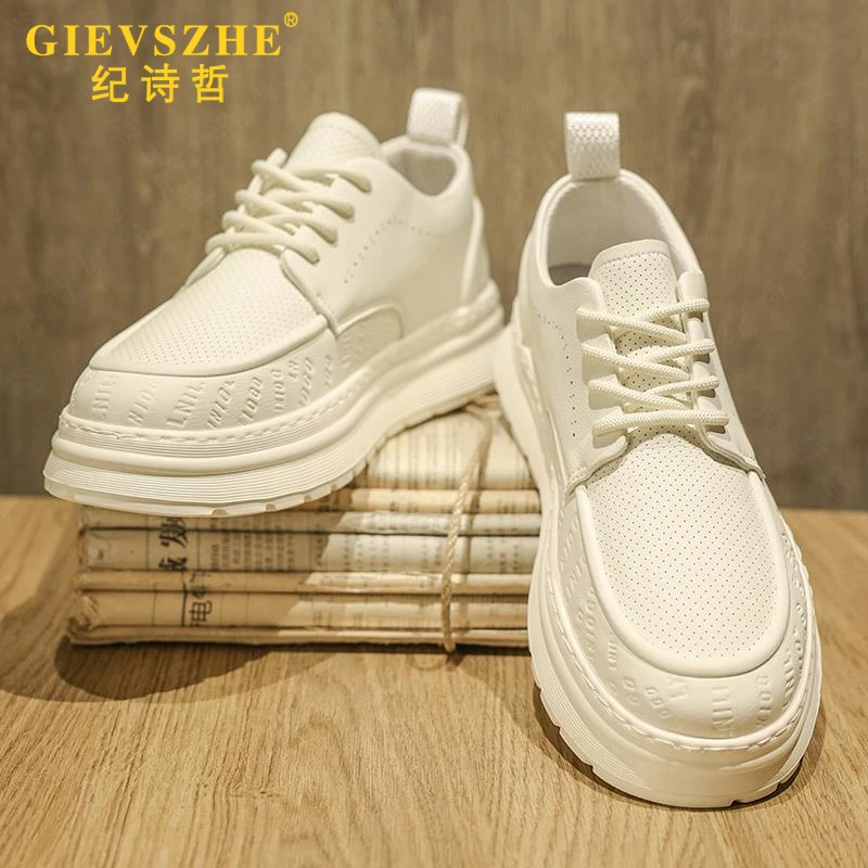 纪诗哲板鞋男款时尚百搭小白鞋夏季透气休闲皮鞋厚底韩版低帮男鞋