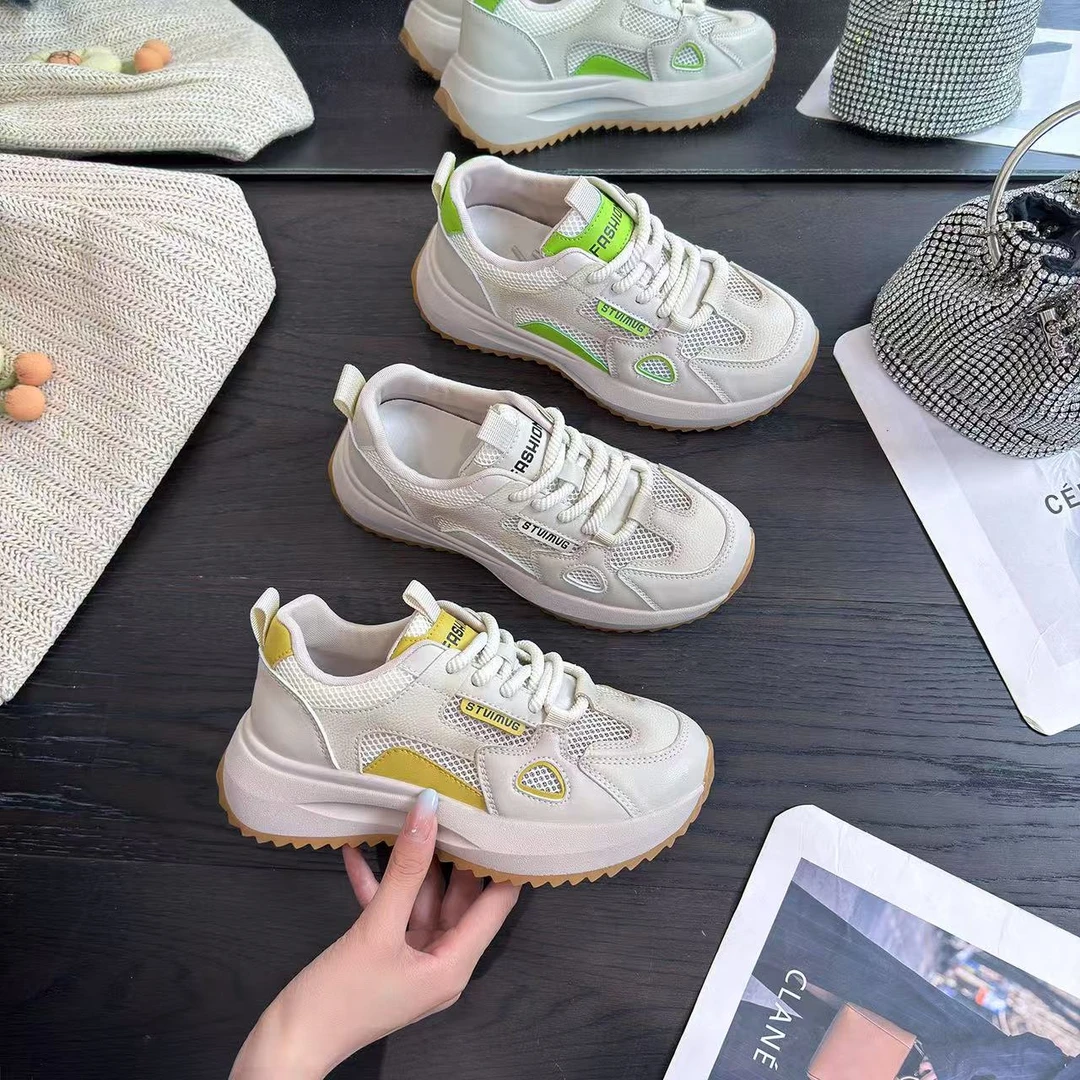 2025夏季新款运动鞋女厚底百搭增高网面透气软底休闲鞋老爹鞋