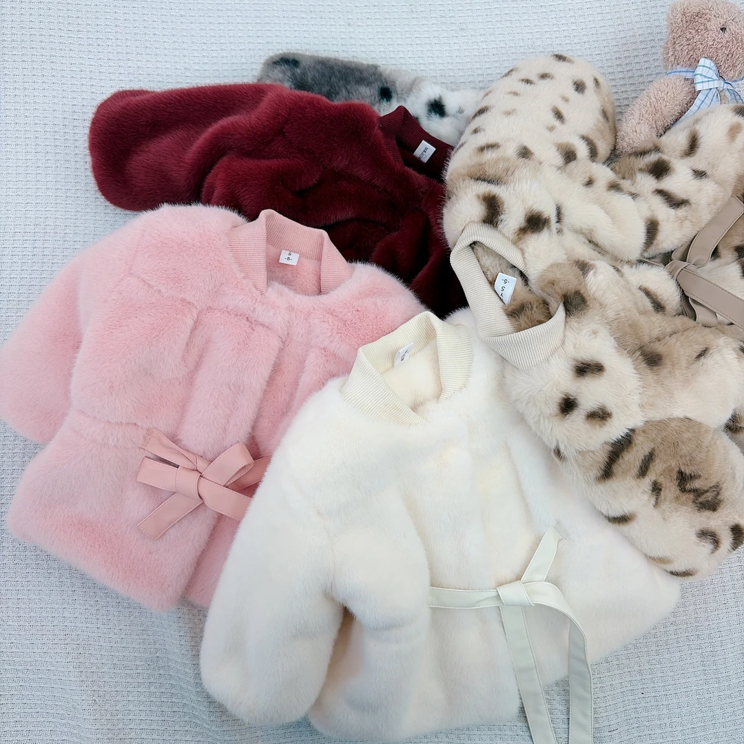 【九妈家】女童水貂毛绒外套 收腰系带加厚保暖M-1109