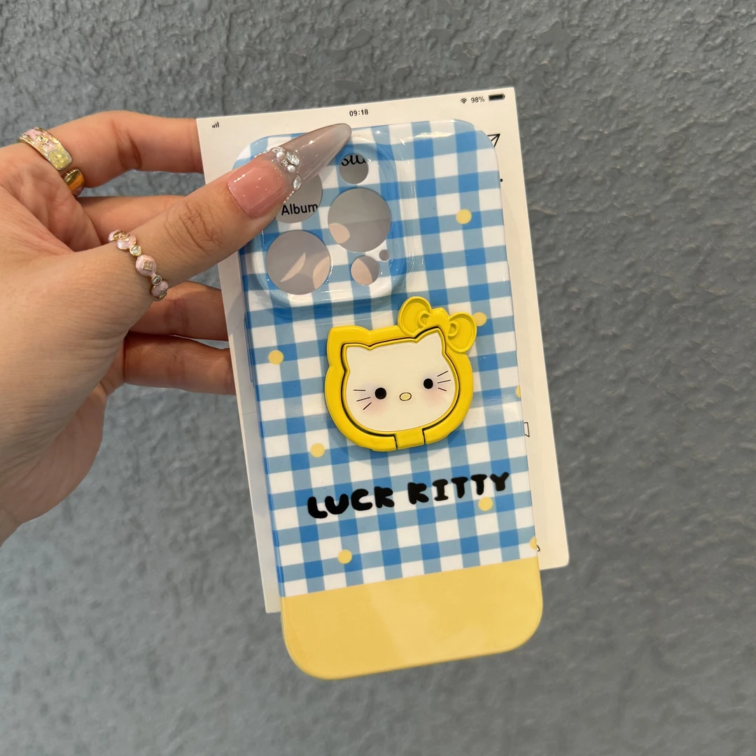 奥菲顿格纹黄KT支架适用iPhone16菲林手机壳华为vivo小米15oppo套