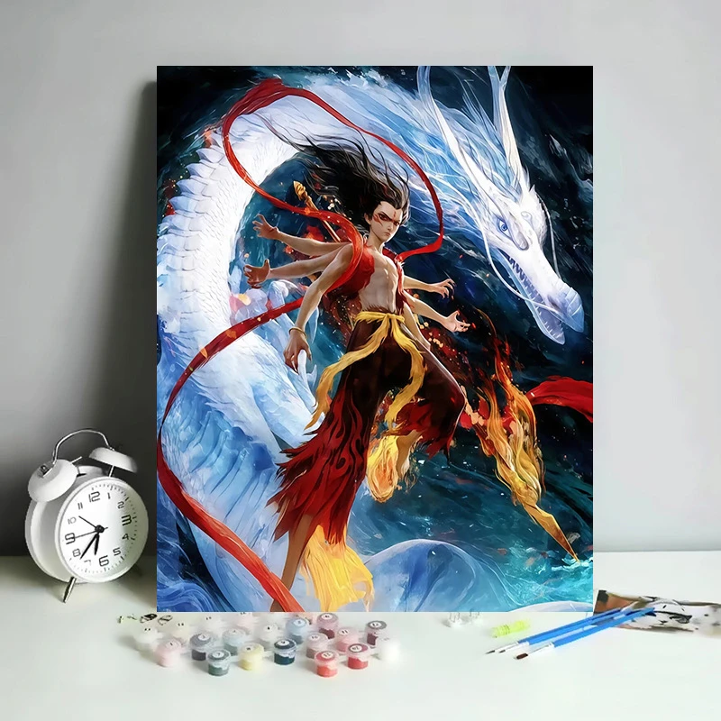 哪吒魔童闹海DIY数字油画卡通动漫手绘油彩画