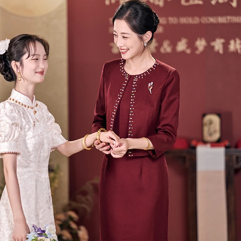 喜妈妈婚宴装高贵礼服日常可穿婚礼喜服高贵2025新款连衣裙两件套