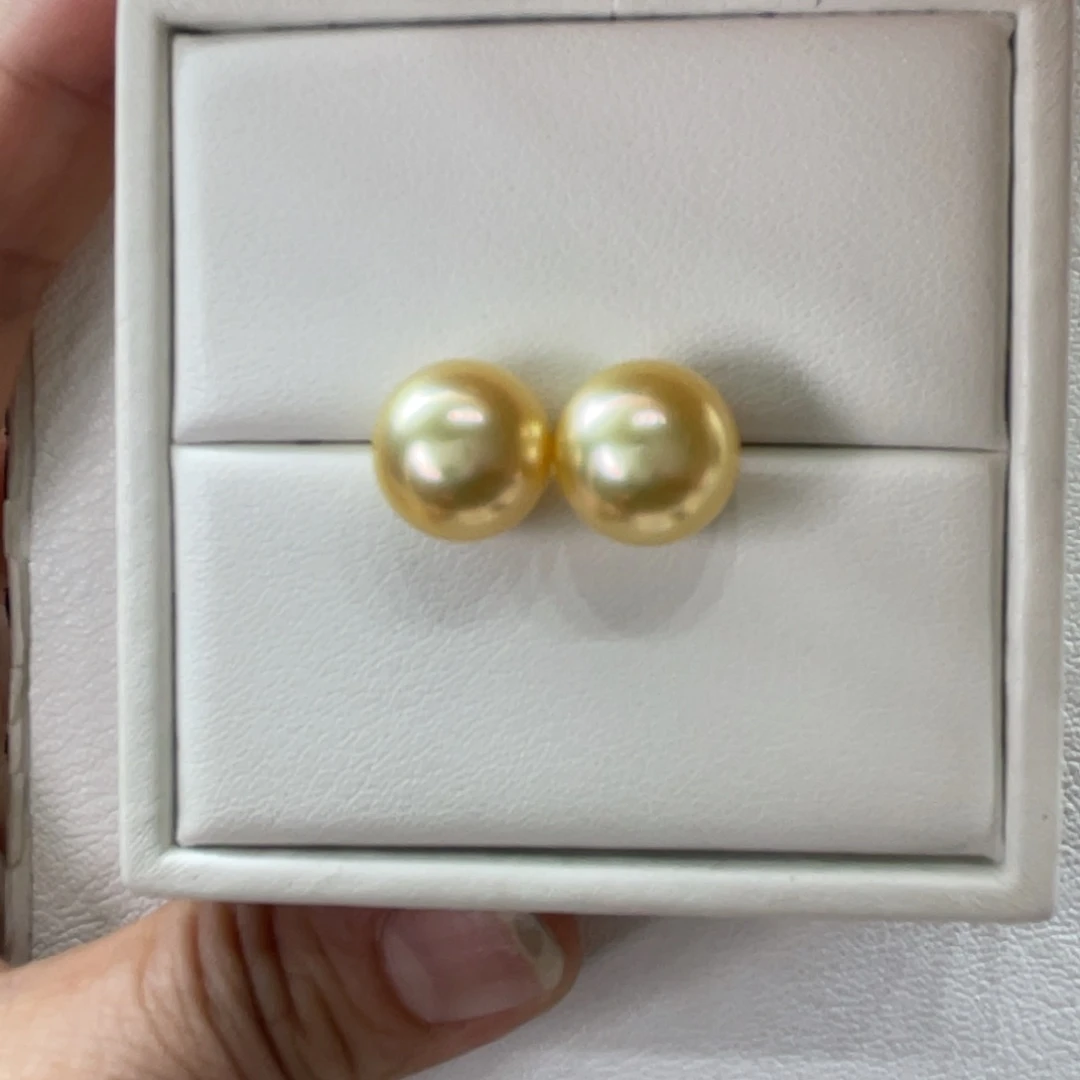 18K金镶嵌耳饰海水珍珠南洋金珠11-12m m