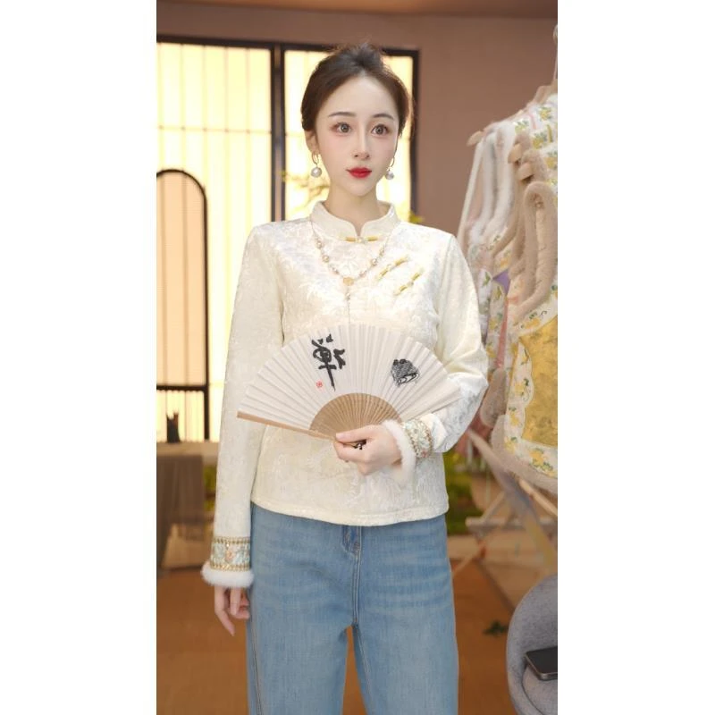 秋冬季新款中式提花精致百搭上衣拼接水貂毛FB2511161