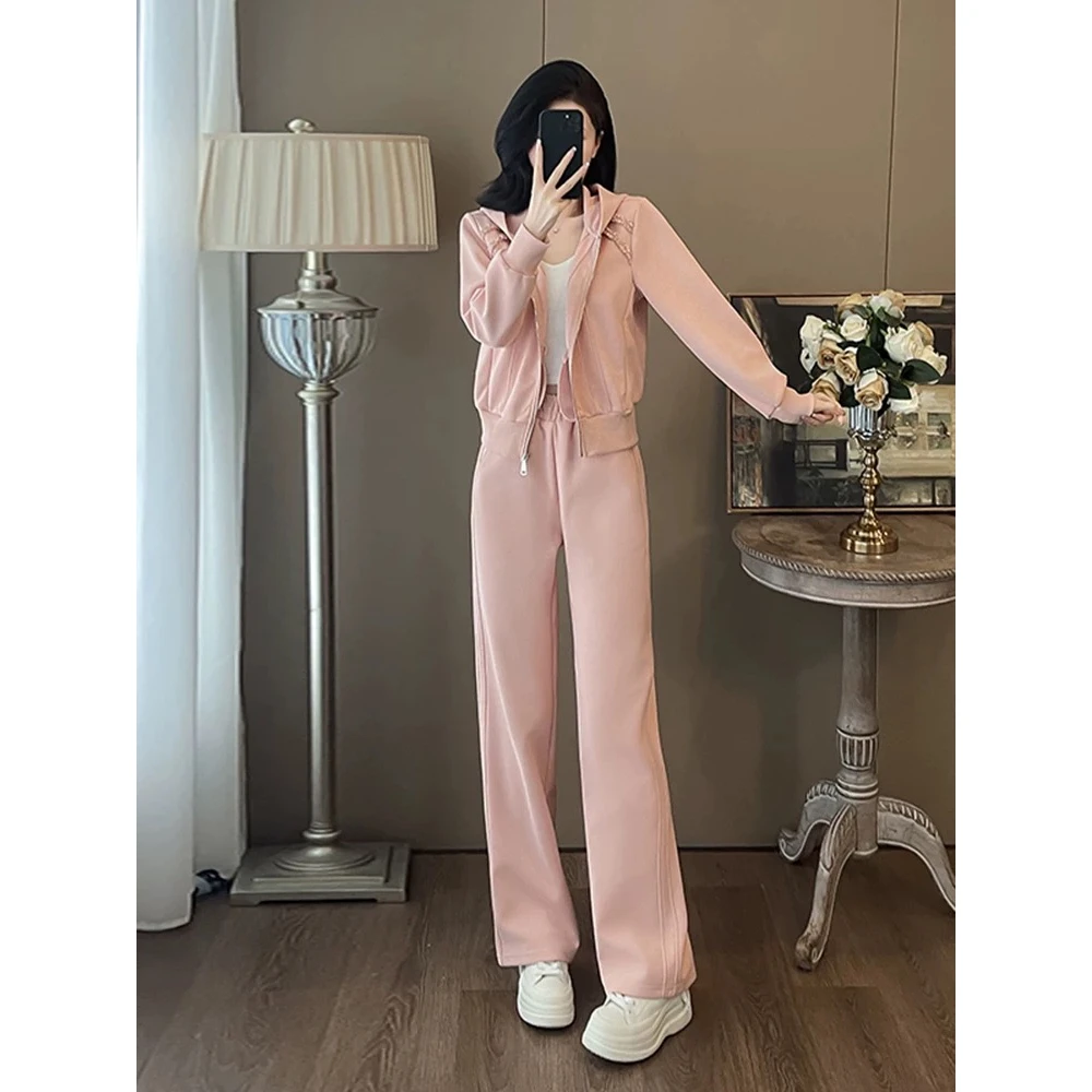 休闲运动装套装女秋2025新款流行韩版显瘦高级感连帽卫衣两件套