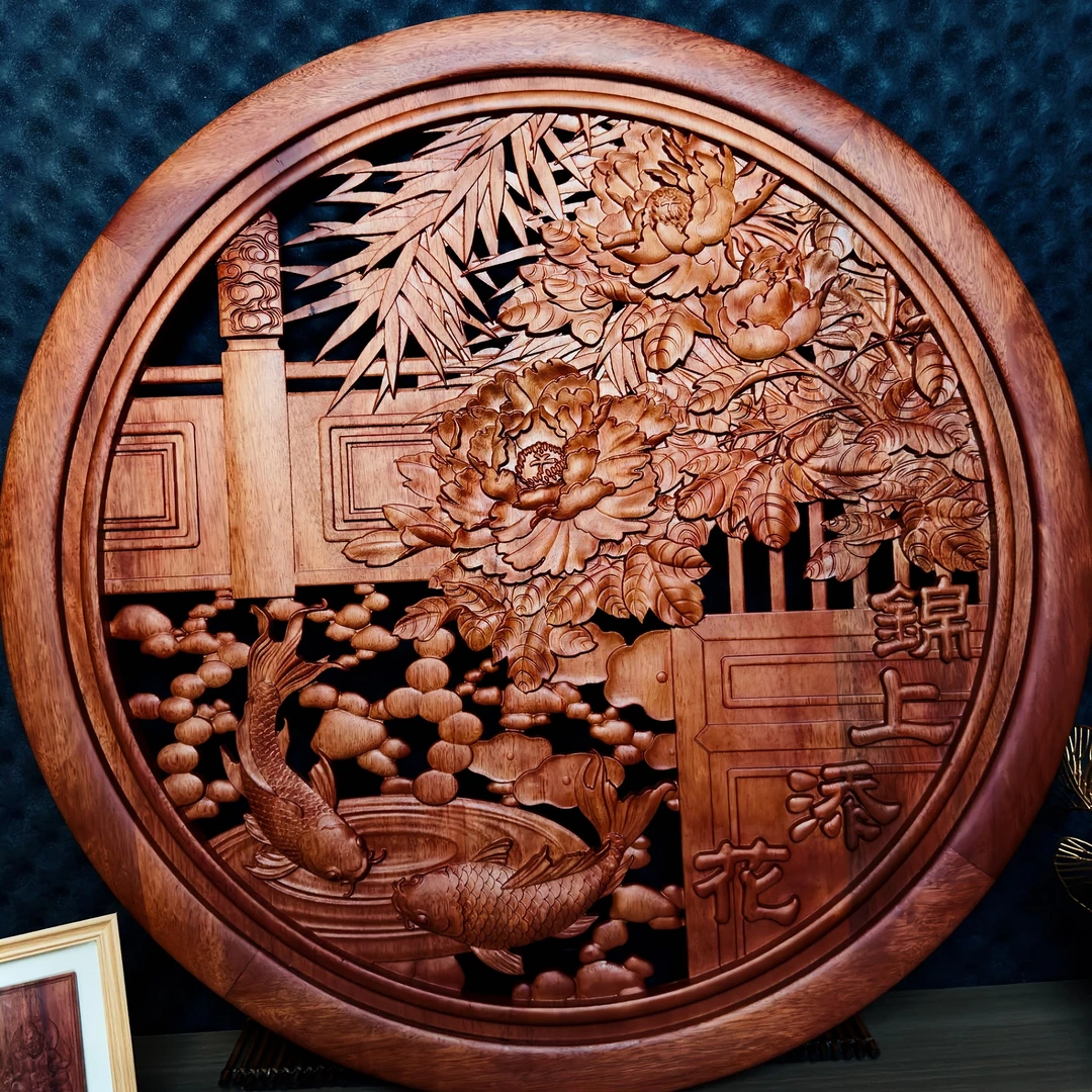 【锦上添花】实木浮雕中式客厅沙发背景墙装饰福挂