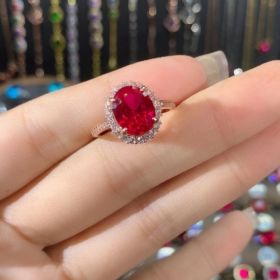 银S925镶嵌戒指红宝石玫瑰金810