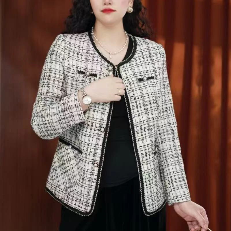 秋季气质小香风短款休闲百搭修身格子时尚潮流韩版千鸟格上衣