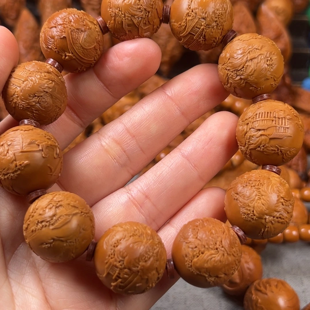 橄榄核手串/手链2.1光珠风景千里江山图手串