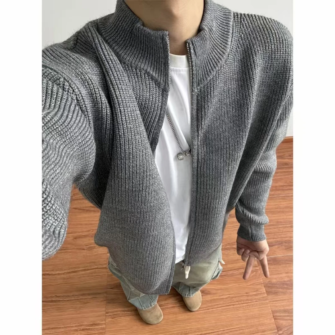 HandSeven拉链立领潮流针织开衫毛衣男秋冬加厚纯色百搭卫衣外套